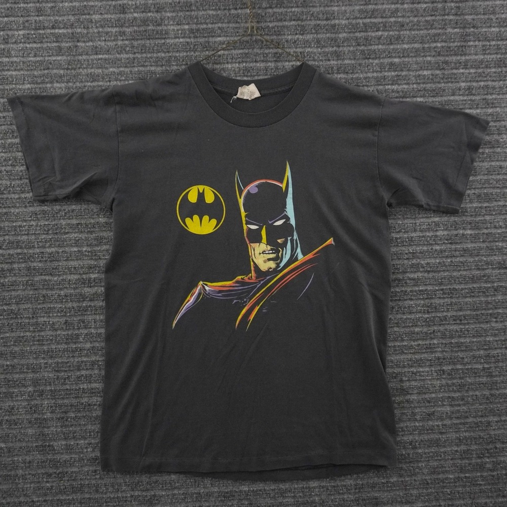 Vintage 80s Division 1 Batman T-Shirt Men Large Black Graphic Tee